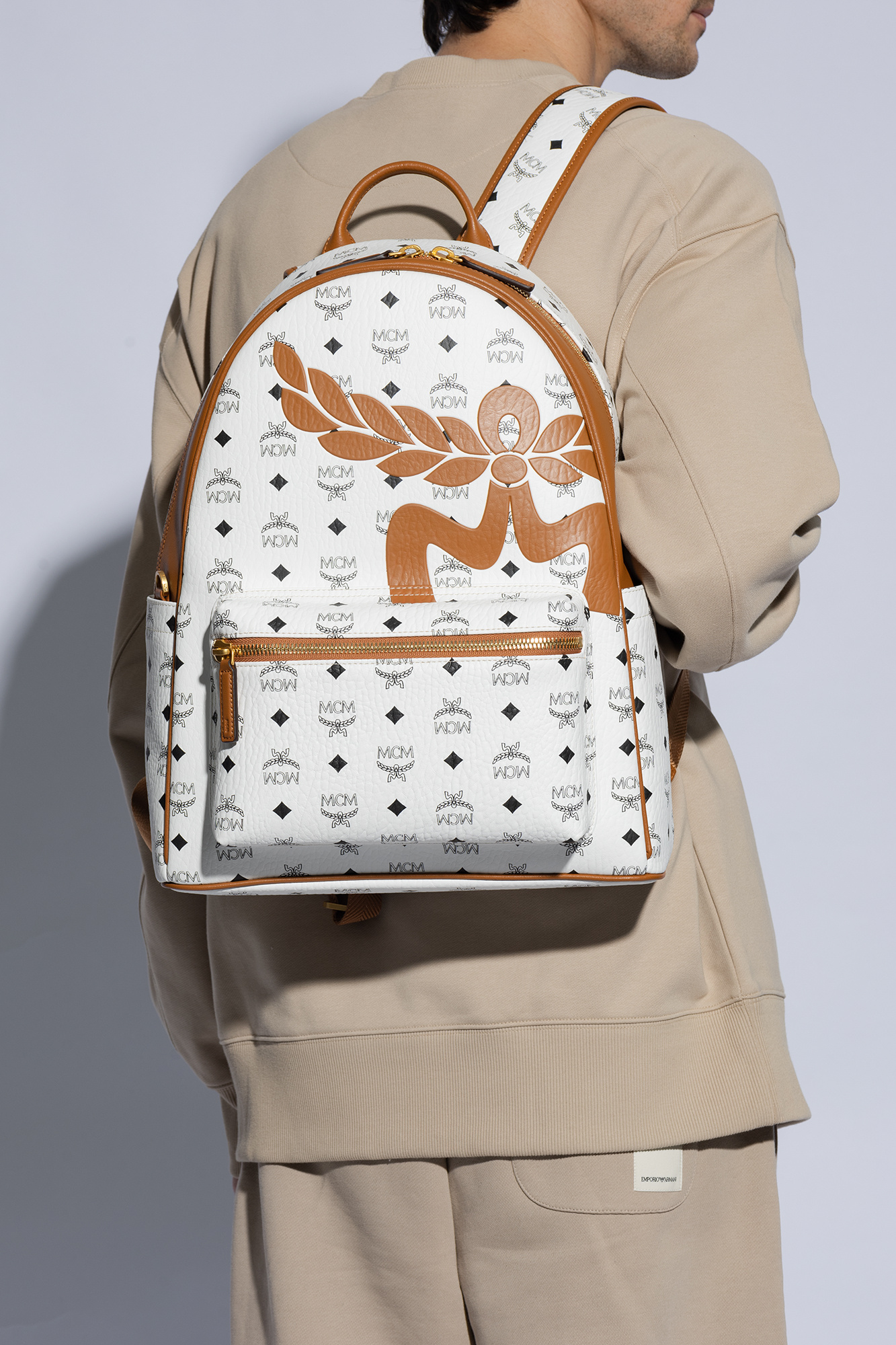 Mcm medium studded online backpack